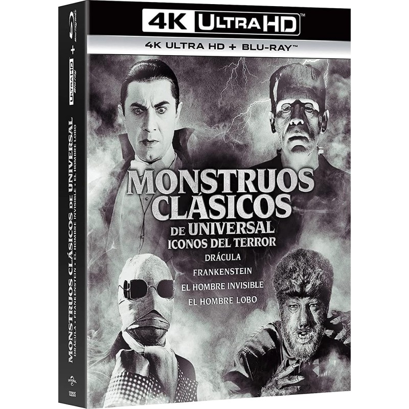 BLURAY - MONSTRUOS CLASICOS UNIVERSAL PACK (4K UHD + Bluray) (DRACULA, EL DOCTOR FRANKENSTEIN, EL HOMBRE LOBO, EL HOMBRE INVISIB